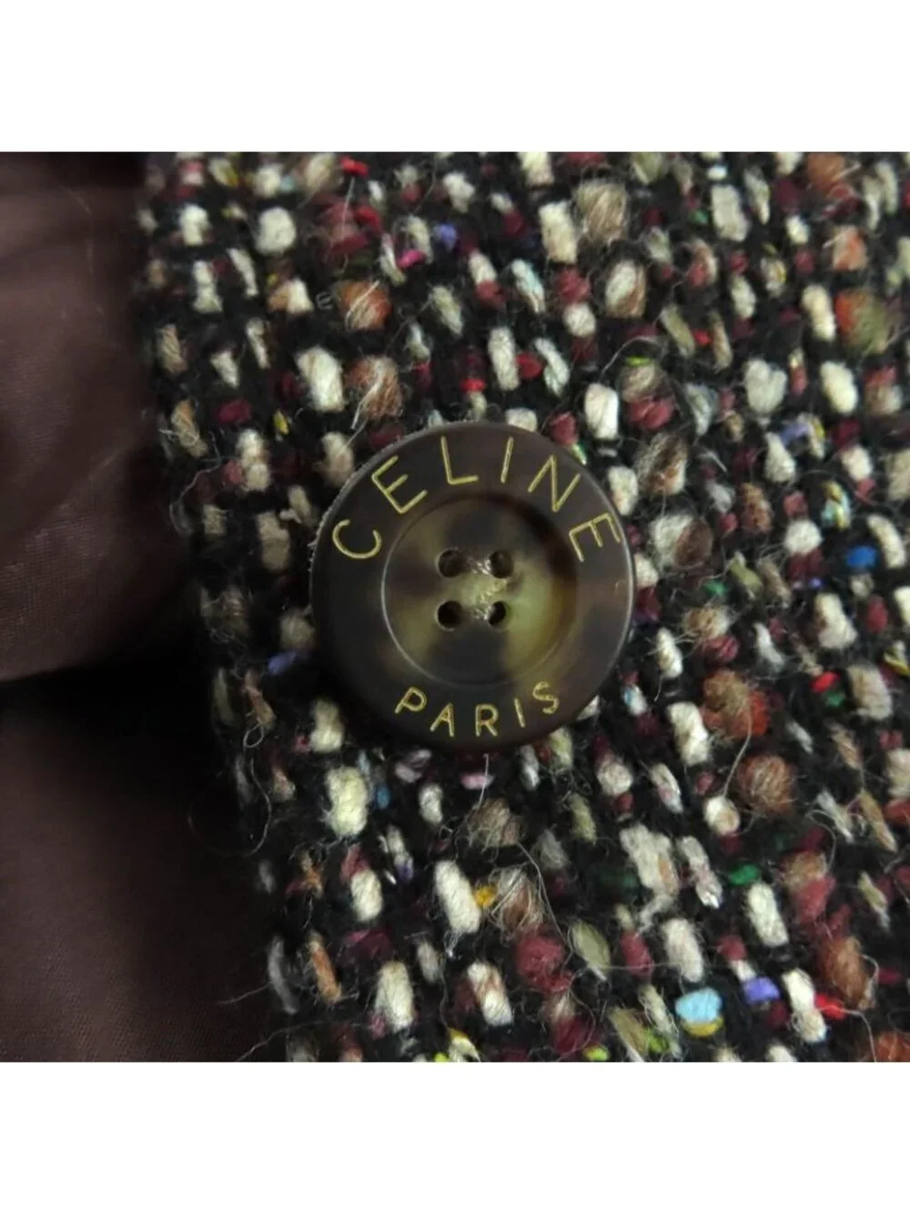 Celine Vintage Wool Blend Tweed Jacket With Logo Buttons Outerwear Brownish 44 - Picture 6 of 14